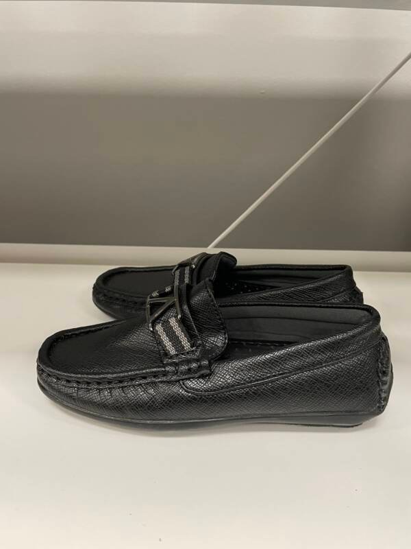Men’s Black Leather-Look Loafers with Metal Accent - Image 2