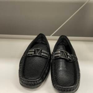 Men’s Black Leather-Look Loafers with Metal Accent