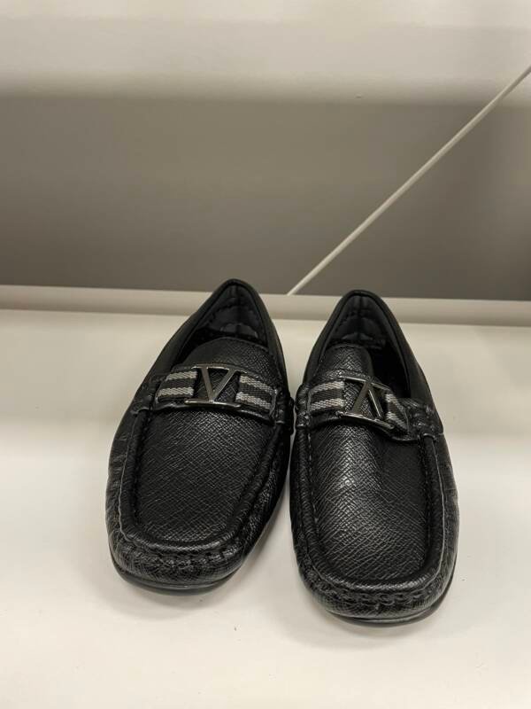 Men’s Black Leather-Look Loafers with Metal Accent