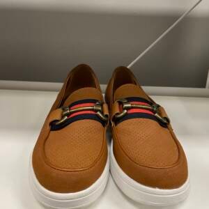 Men’s Tan Casual Loafers with Striped Band & Metal Bit