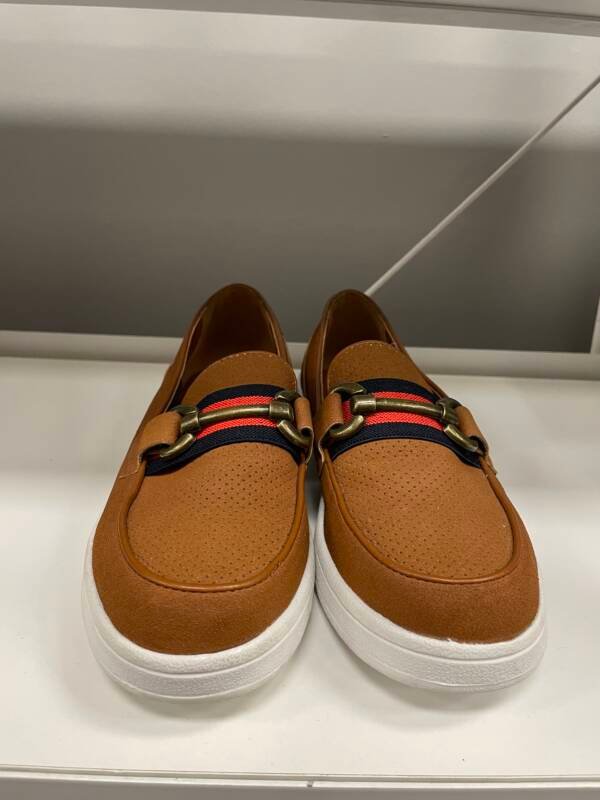 Men’s Tan Casual Loafers with Striped Band & Metal Bit