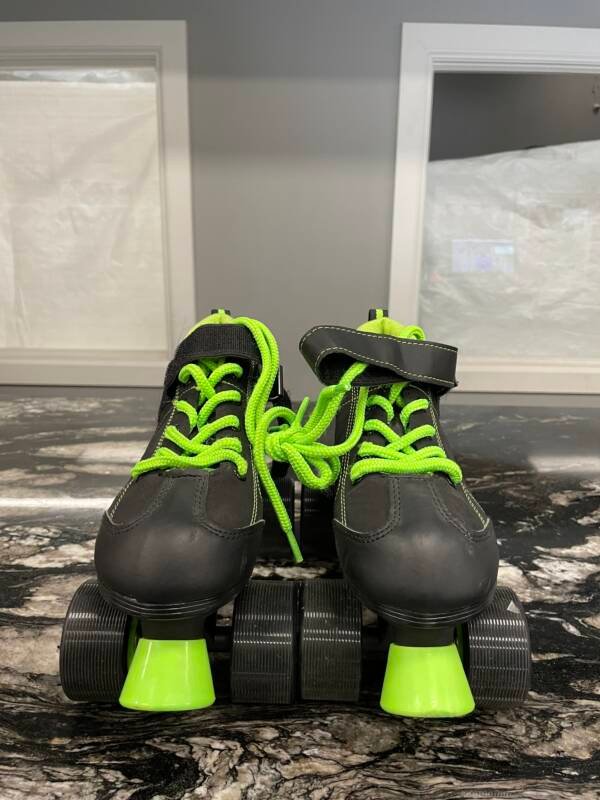 Black & Neon Green Classic Quad Roller Skates