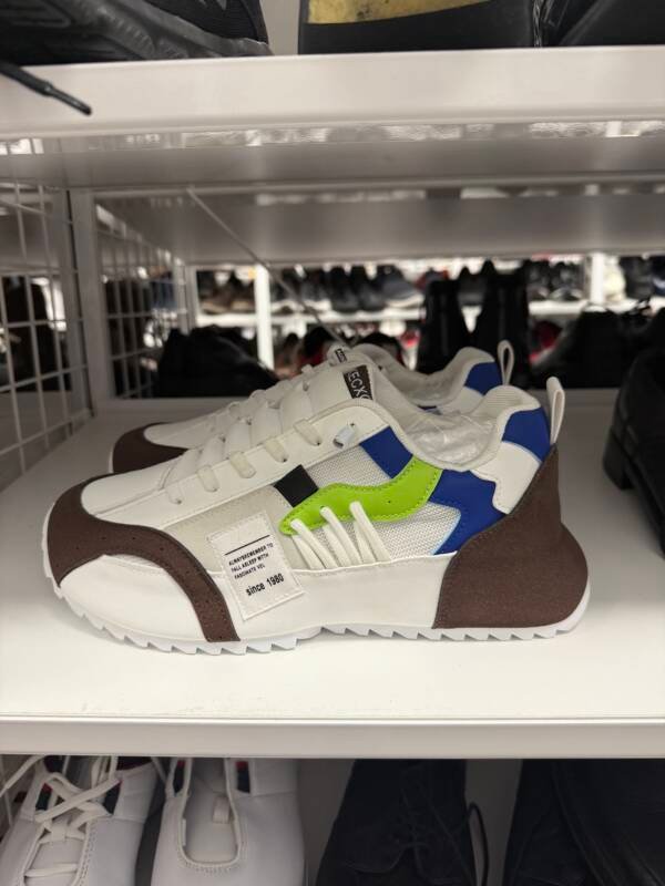 Men’s Multicolor Street Style Sneakers - White/Brown/Blue/Neon