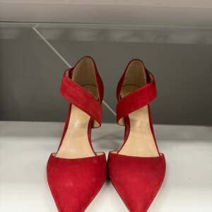 Women's Red Suede Pointed-Toe Heels with Cross Strap
