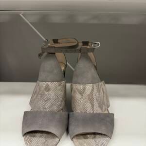 Women's Grey Textured Block-Heel Sandals with Ankle Strap