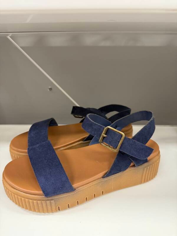 Women's Navy Suede Platform Sandals - Image 2