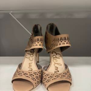 Sam Edelman Nude Laser Cut Peep-Toe Heeled Sandals