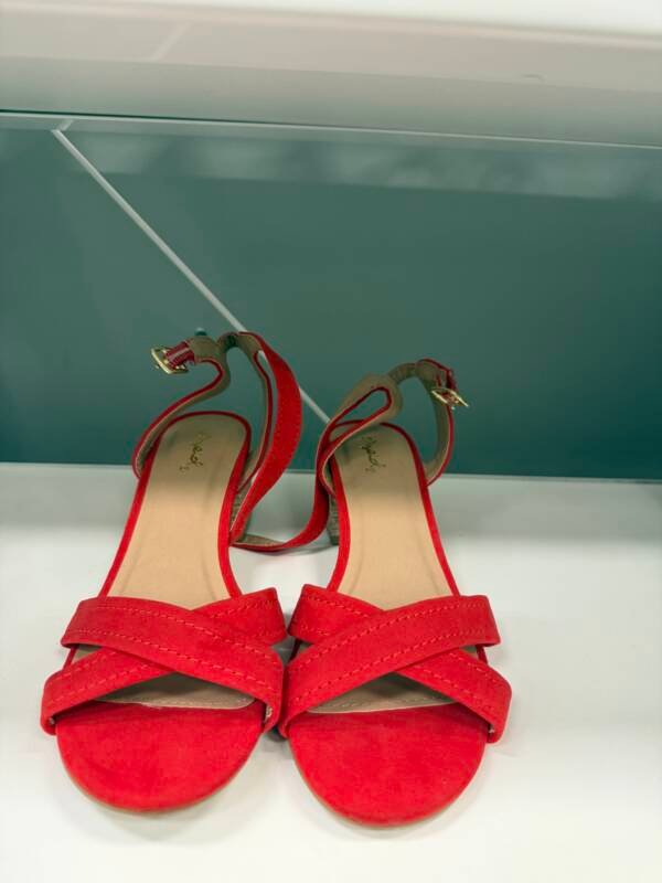 Women's Red Suede Cross-Strap Flat Sandals