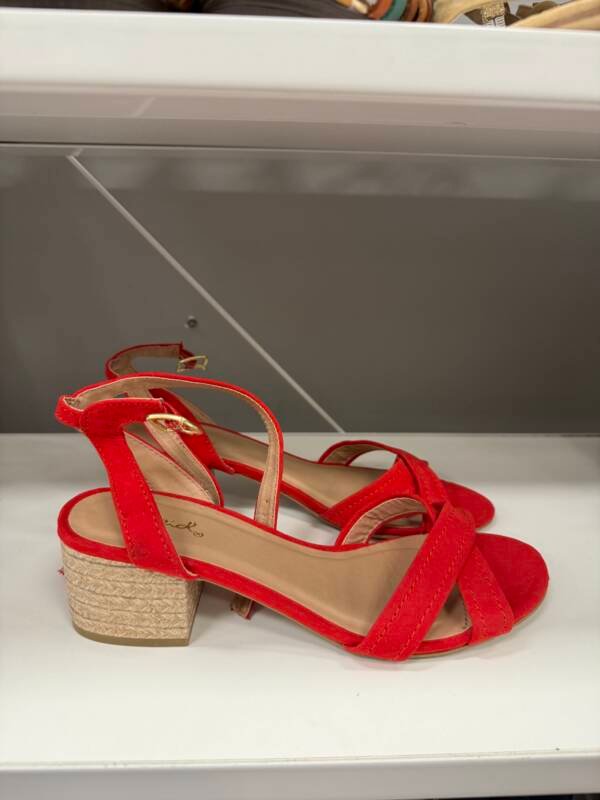 Women's Red Suede Cross-Strap Flat Sandals - Image 2