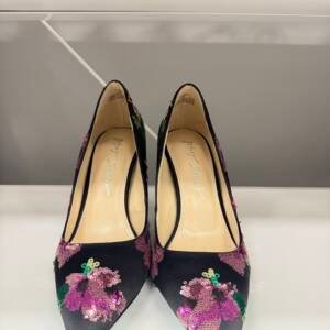 Betsey Johnson Black Floral Sequin Stiletto Heels