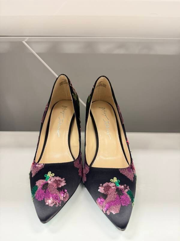 Betsey Johnson Black Floral Sequin Stiletto Heels